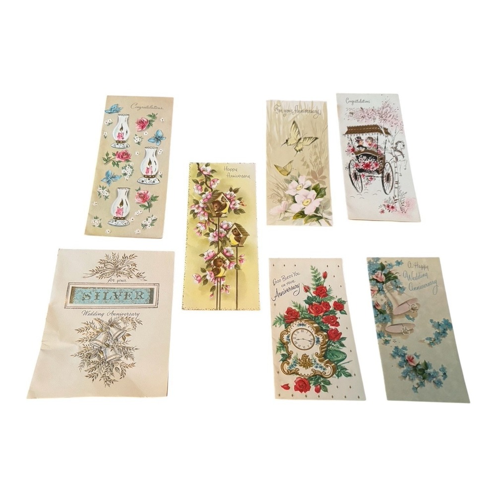 Vintage Anniversary Greeting Card Lot 7 Hallmark Norcross Pop‎ Up Silver Wedding
